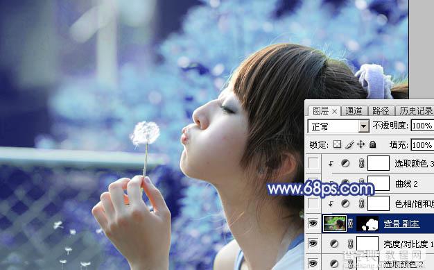 Photoshop为外景美女图片打造出唯美的粉调青蓝色19