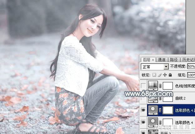 Photoshop将外景美女加上唯美的秋季淡冷色31