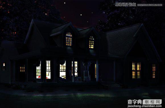 Photoshop把白天的别墅照片调成逼真的夜景效果2