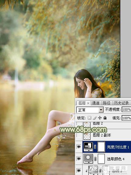 Photoshop调制出非常柔美的黄青色湖景美女图片39