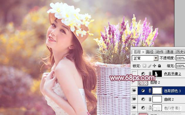 Photoshop将外景美女图片打造出唯美的紫红色效果28