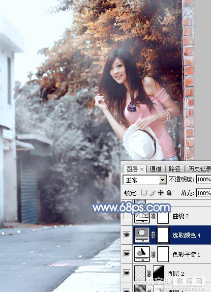 Photoshop为乡路边的美女加上柔美的中性暖色效果32