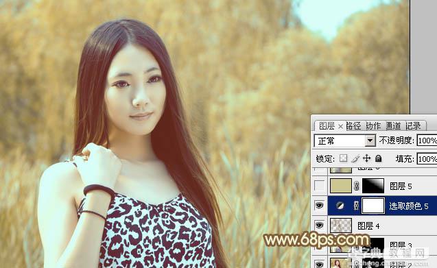 Photoshop为绿树边的美女调制出韩系暖褐色39