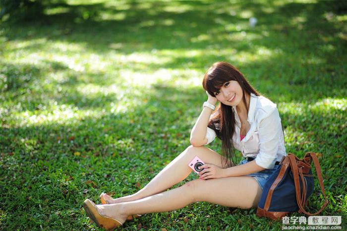Photoshop将绿草上的美女打造出甜美的韩系淡绿色1