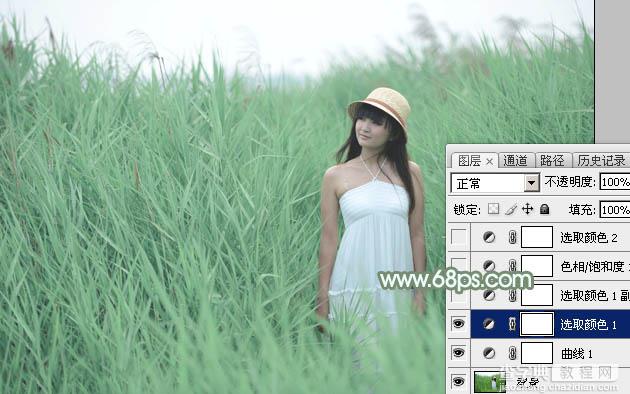 Photoshop为绿草中的美女加上甜美的淡调青绿色8