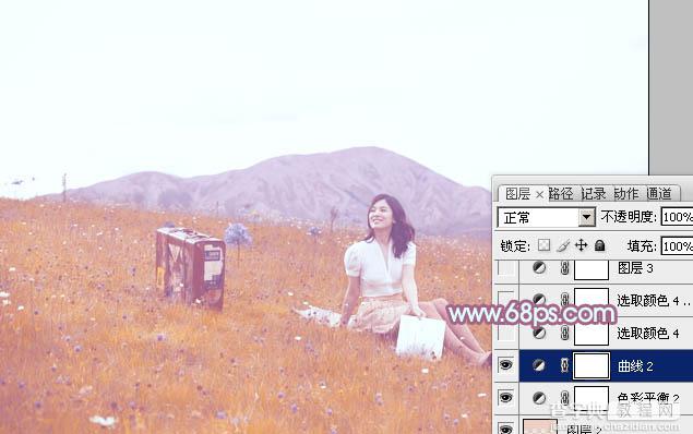 Photoshop将草地美女增加上淡淡的蓝红色33