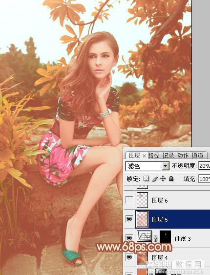 Photoshop将树林中的美女图片增加上秋季柔美的橙红色效果26