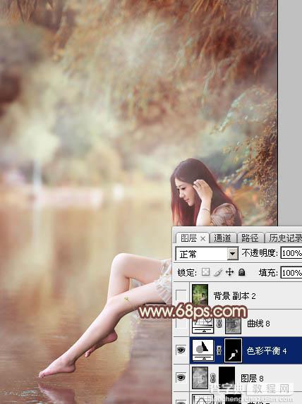 Photoshop为溪边的美女调制出漂亮的淡调红褐色32