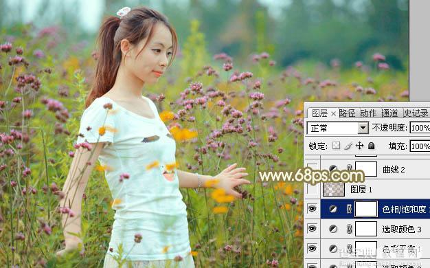 Photoshop利用Lab模式为野花中的美女加上甜美的粉色调30