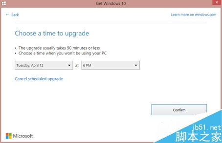 Win10(GWX)升级应用 提供一次额外确认已安排升级时间选项5