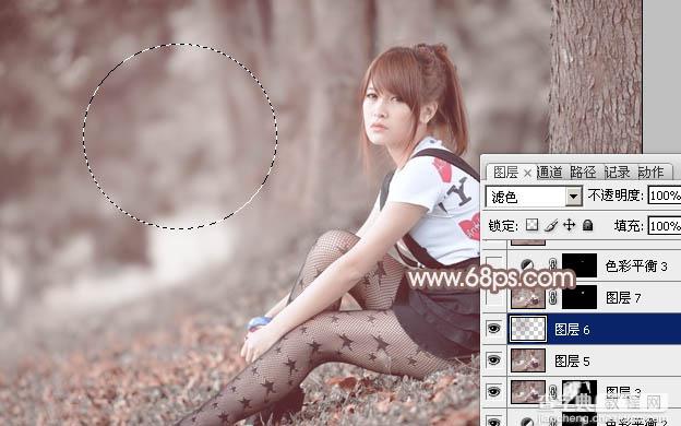 Photoshop为绿树边的美女加上古典中性淡褐色30