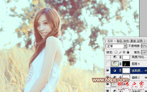 Photoshop将外景人物图片调制出流行的韩系淡调青黄色21
