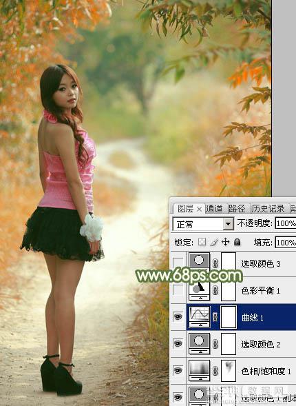 Photoshop将小树林中的美女调制出浓厚的橙绿色17