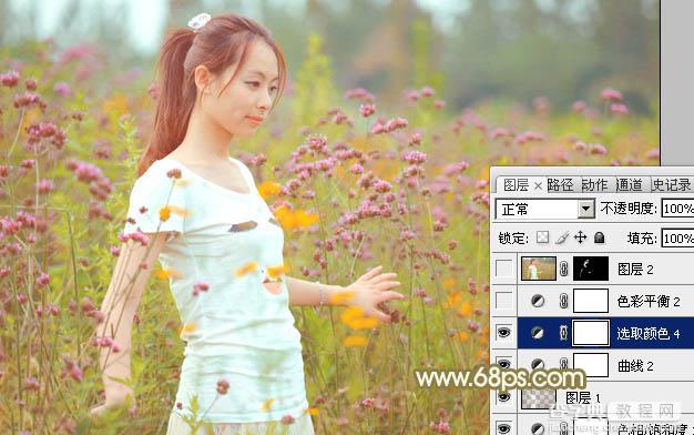 Photoshop利用Lab模式为野花中的美女加上甜美的粉色调37