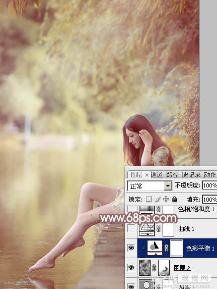 Photoshop将河景美女图片打造唯美的暖色调12