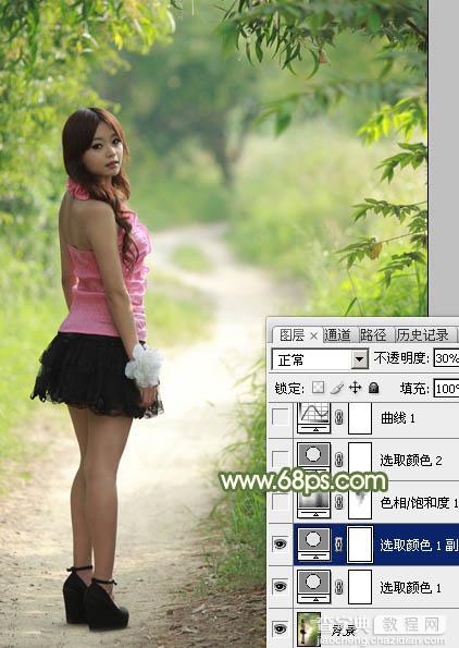 Photoshop将小树林中的美女调制出浓厚的橙绿色5