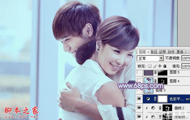 Photoshop将室内情侣图片调制出流行的韩系淡蓝色23