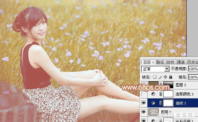 Photoshop为草地上的美女图片增加柔和的淡调橙褐色25