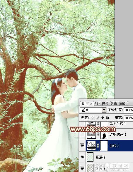 Photoshop将树林婚片调制出柔和的淡绿色23