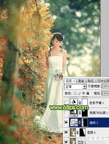 Photoshop调制出甜美的橙绿色树林婚片34