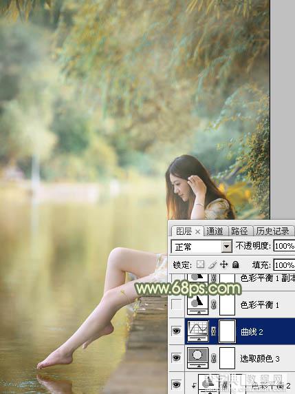 Photoshop调制出非常柔美的黄青色湖景美女图片26