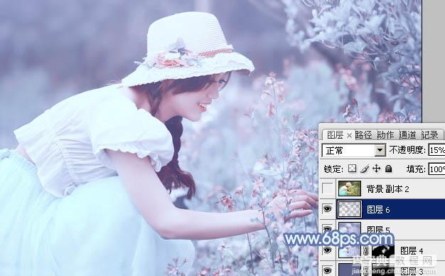 photoshop利用通道替换将花草中的美女调制出柔美的淡蓝色27