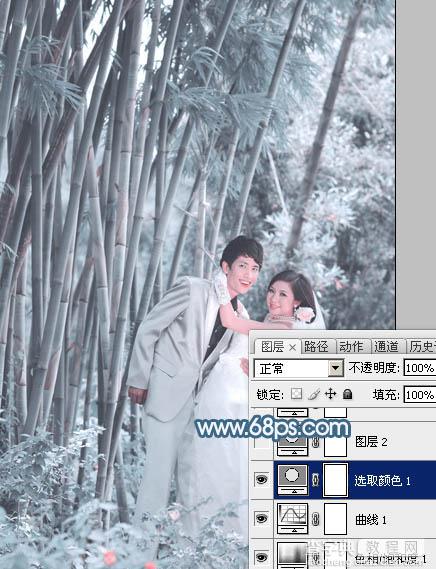 Photoshop为竹林婚片调制出梦幻复古的淡调青蓝色13