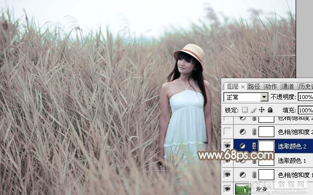 Photoshop为芦苇中的美女加上柔和的古典冷调粉褐色12