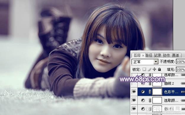 Photoshop为冬季美女增加淡淡的韩系紫蓝色21