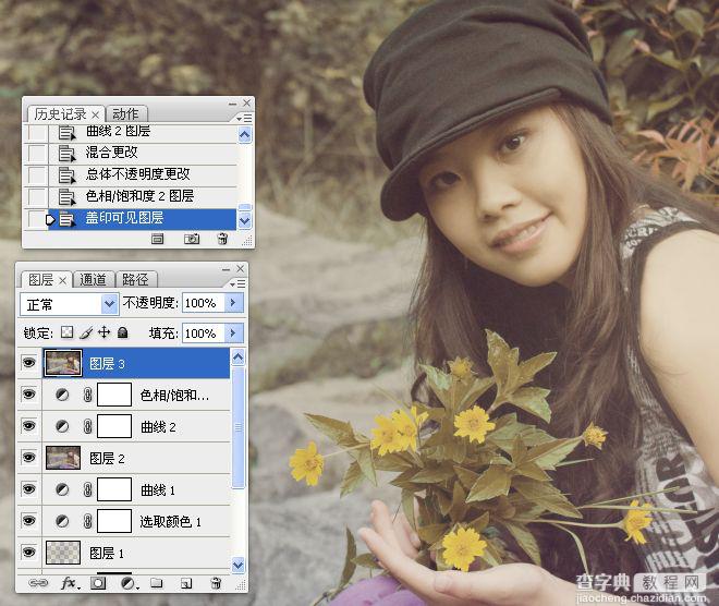 Photoshop将坐在河边的美女图片调制出复古的淡黄效果35