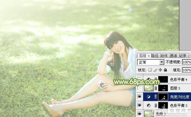 Photoshop将绿草上的美女打造出甜美的韩系淡绿色35