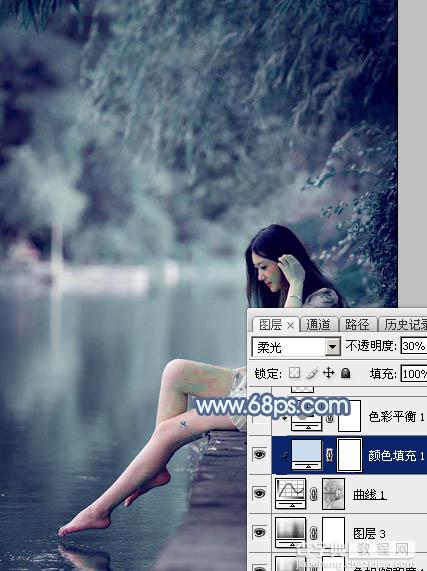 Photoshop打造出唯美的秋季青蓝色塘边的美女图片11