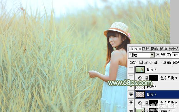 Photoshop给芦苇中的美女加上淡美清新的青黄色27