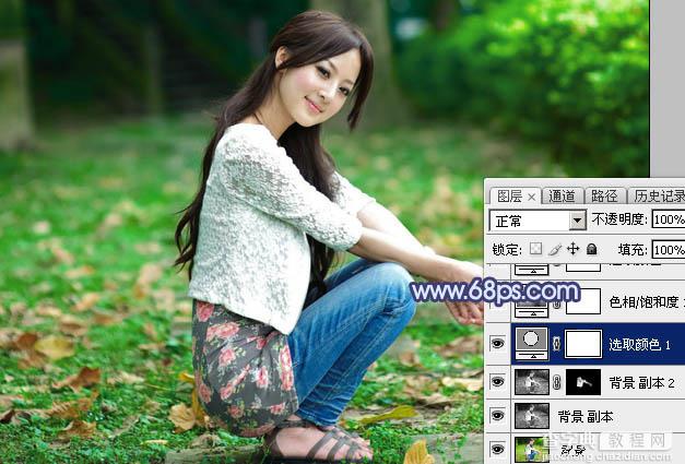 Photoshop将外景美女图片打造出甜美的深秋暗蓝色效果7