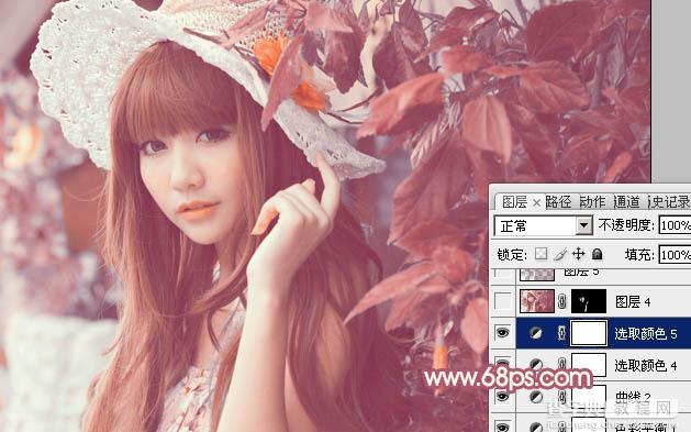 Photoshop将树叶下的美女图片增加上甜美的橙色效果32