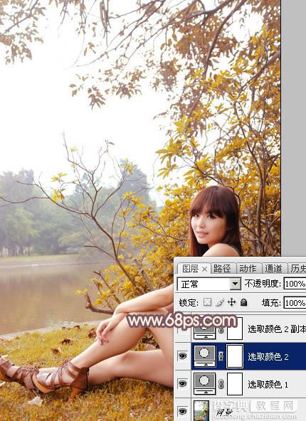 Photoshop为河边的美女加上漂亮的秋季粉红色11