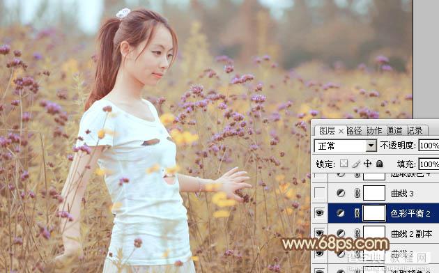Photoshop将花草中的人物图片增加甜美的淡褐色35
