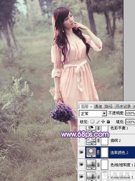 Photoshop将树林中的美女调制出梦幻的淡冷色15