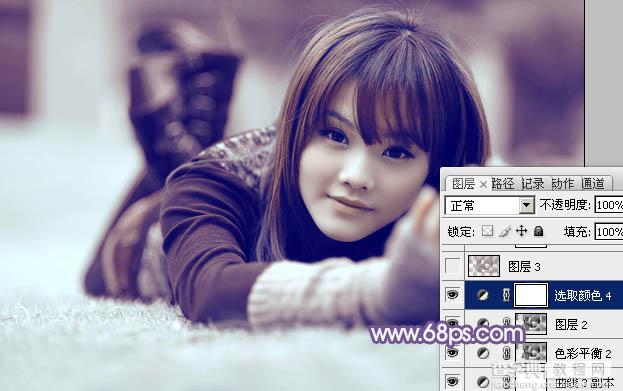 Photoshop为冬季美女增加淡淡的韩系紫蓝色38