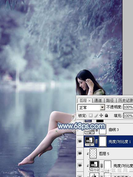 Photoshop打造出唯美的秋季青蓝色塘边的美女图片32