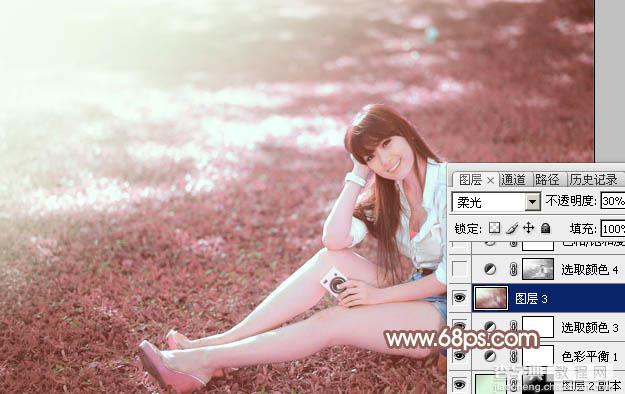 Photoshop打造唯美的粉红色草地美女图片31