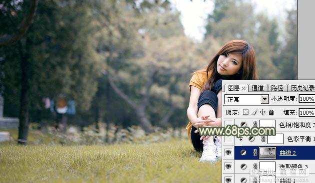Photoshop打造漂亮的淡黄色草地美女图片29