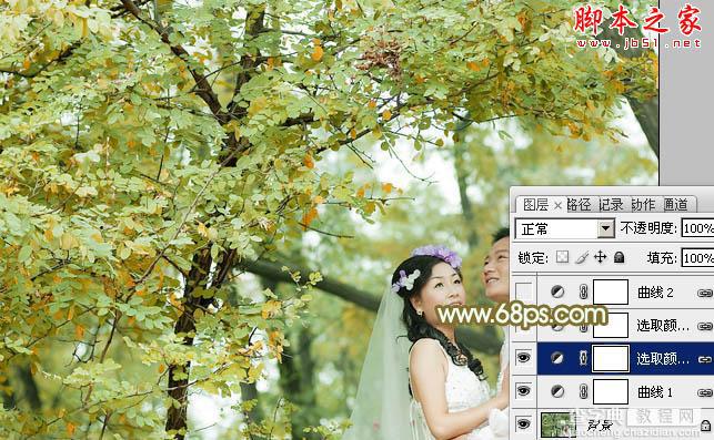 Photoshop将树林婚片打造出柔美的橙绿色8