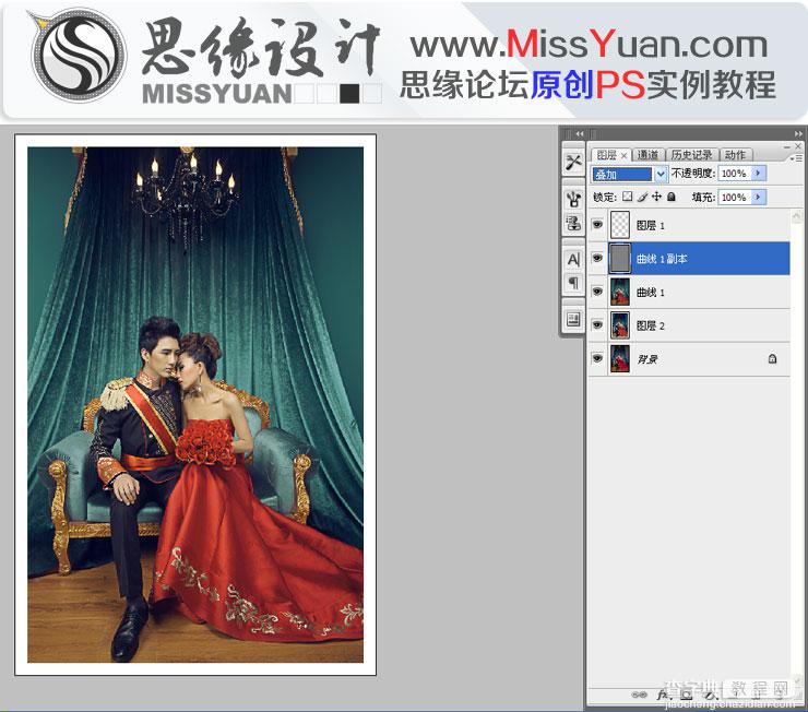 Photoshop将室内婚纱照调制出高贵典雅的欧式油画风格特效14