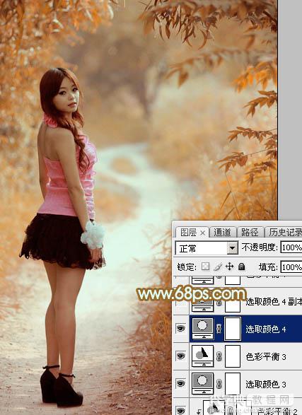Photoshop将树景人物图片打造唯美的橙色效果36