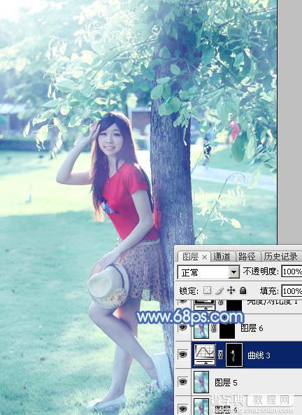 Photoshop为树边的女孩增加流行的淡调青蓝色31