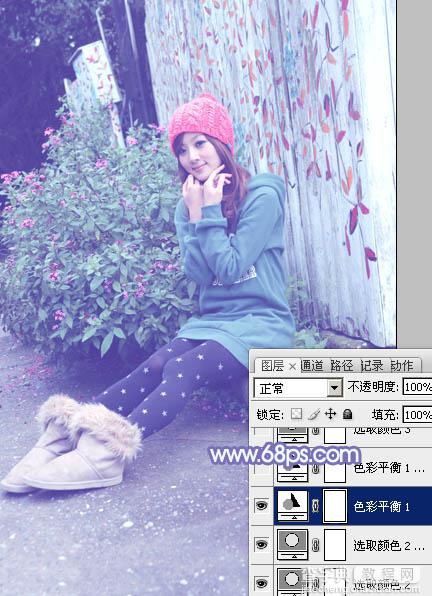 Photoshop为墙边的美女加上甜美的冬季淡蓝色21