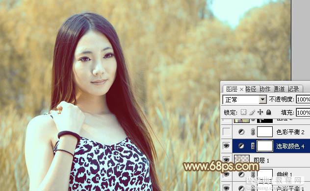 Photoshop为绿树边的美女调制出韩系暖褐色29