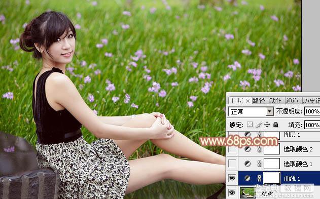 Photoshop为草地上的美女图片增加柔和的淡调橙褐色4