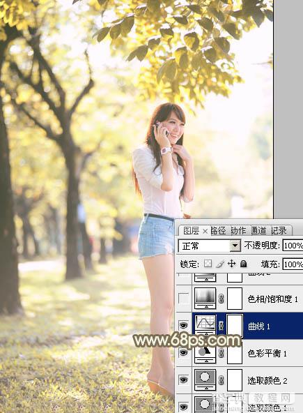 Photoshop为树边美女调出色彩柔和中性黄褐色15